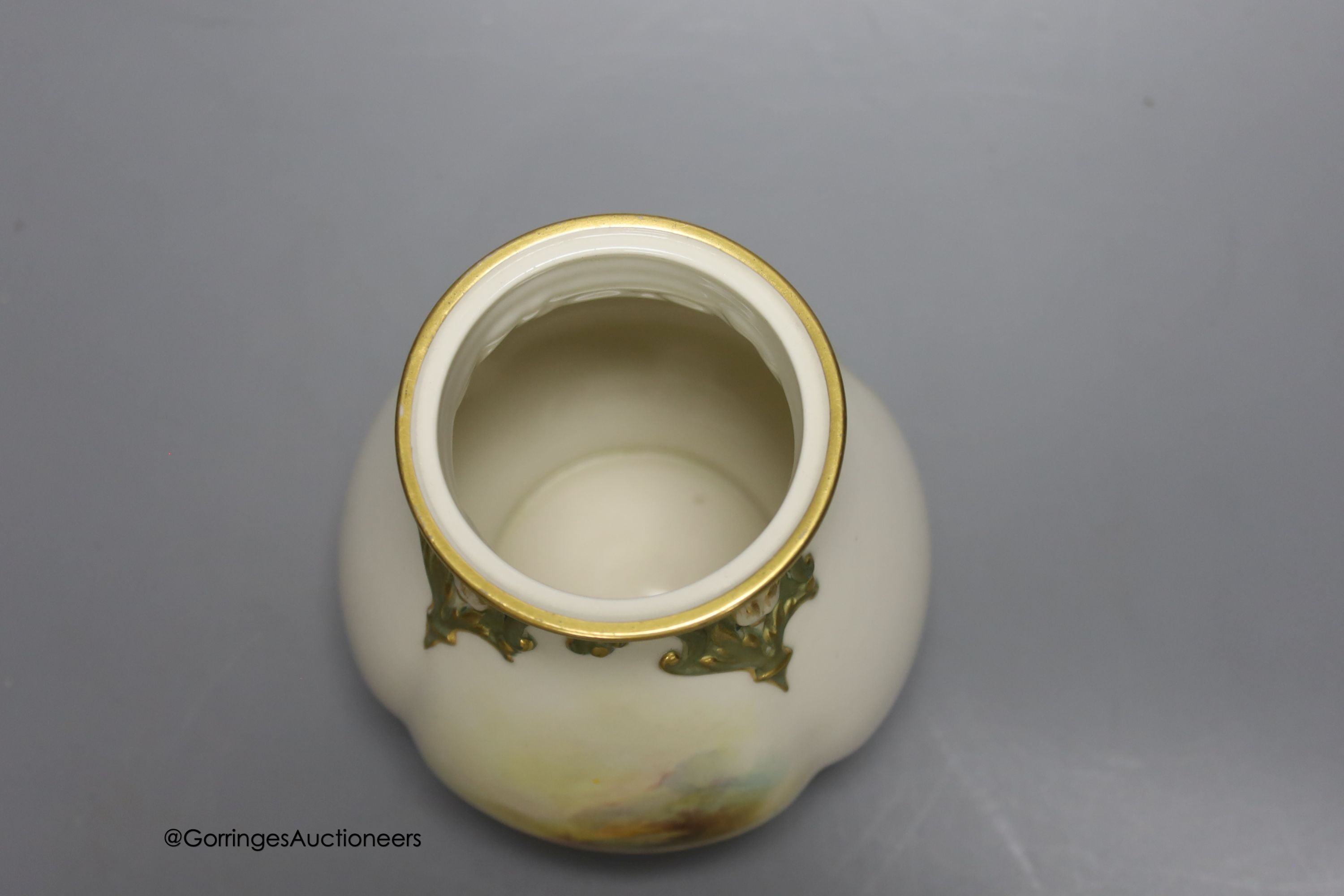 A Royal Worcester vase, painted with Highland sheep, signed E. Barker, 11cm